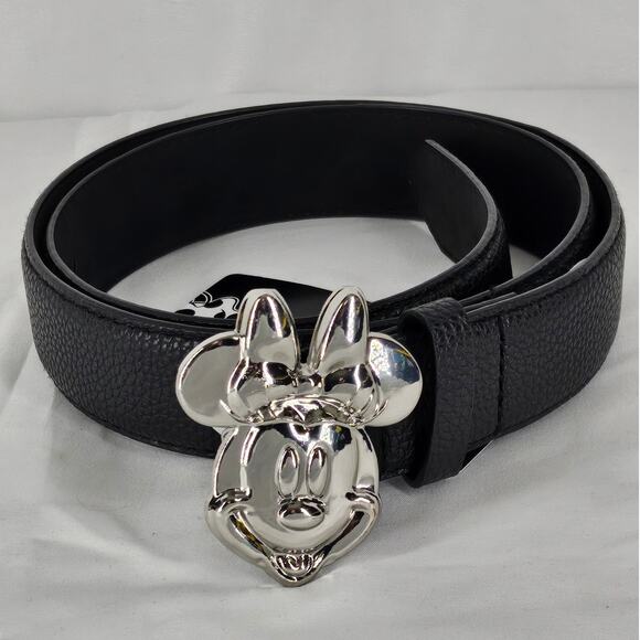 DISNEY 2024 MINNIE MOUSE BLACK VEGAN LEATHER BELT – POLISHED BOW BUCKLE - SIZE M - Picture 2 of 9